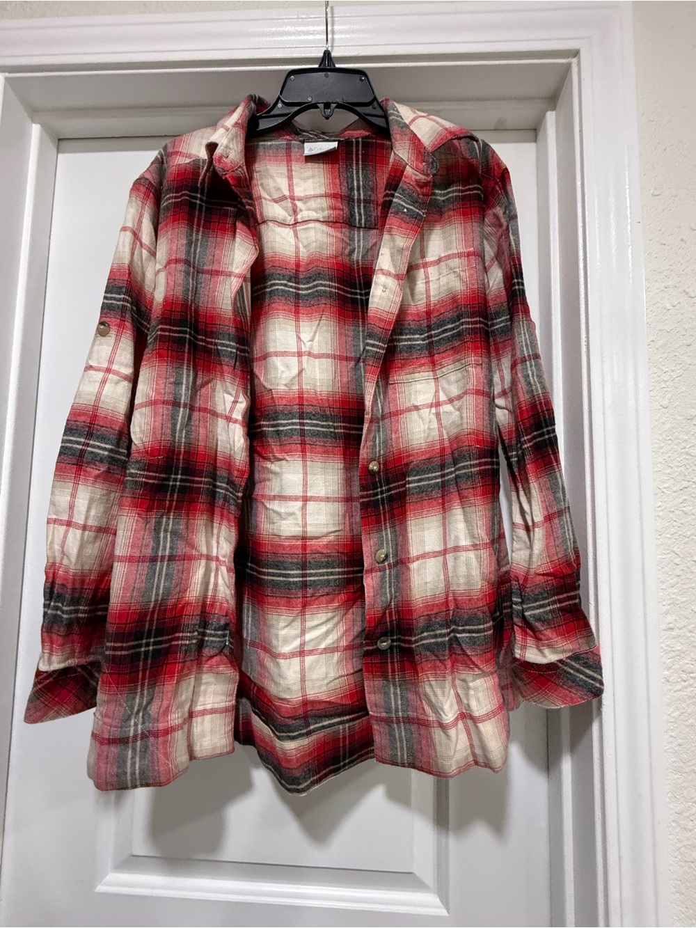 Columbia Red Black Cream Plaid Jean Jacket
